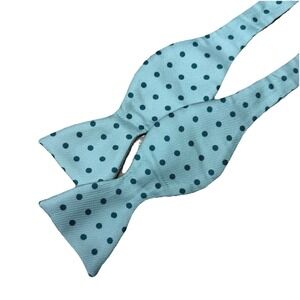 Ben Silver Men's Adjustable Bow Tie Light Blue Polka Dot Satin Silk euc